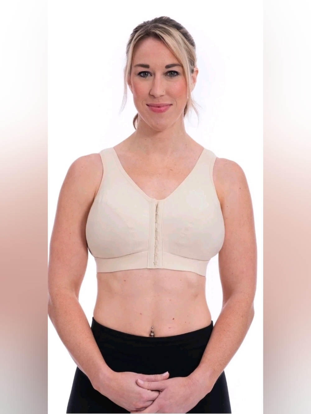 Enell Lite Sport Bra Nude Tan NL101 Front Closure Full Coverage All Day Sz 7